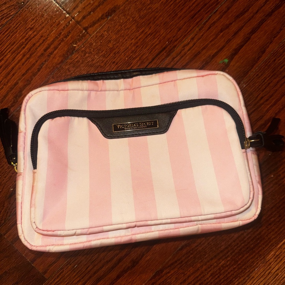 Victoria's Secret Pink and White Striped Cosmetic Bag